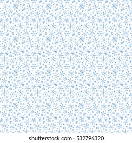 Hand drawn winter sketch snowflakes seamless pattern. Backdrop for Christmas, Noel, New Year design. Decorative background for fabric, textile, wrapping paper, card, invitation, wallpaper, web design