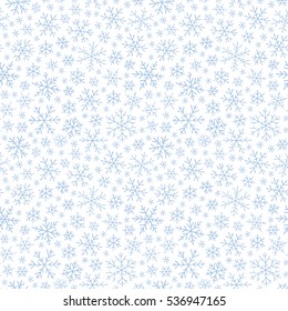 Hand drawn winter sketch snowflakes seamless pattern. Backdrop for Christmas, Noel, New Year design. Decorative background for fabric, textile, wrapping paper, card, invitation, wallpaper, web design