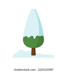 Hand Drawn winter tree with snow in green flat vector design illustration for clip art for garden park and forest