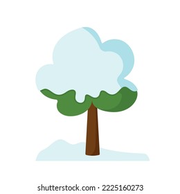 Hand Drawn winter tree with snow in green flat vector design illustration for clip art for garden park and forest