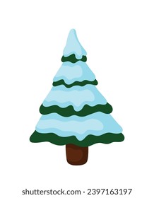 Hand drawn winter tree with snow in green flat vector design illustration for clip art for garden park and forest for christmas and new year element decoration landscape