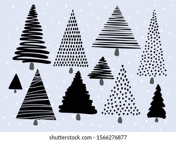 Hand drawn winter trees illustration