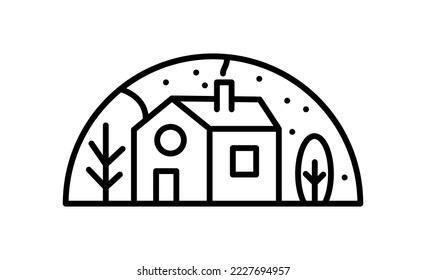 Hand drawn winter vector constructor logo in half round frame. Christmas advent composition illustration for greeting card, web design isolated holiday invitation on white background.