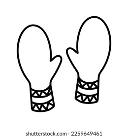 Hand drawn winter warm mittens. Doodle vector illustration