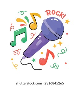 Hand drawn wired microphone, sticker or singing mic in modern style