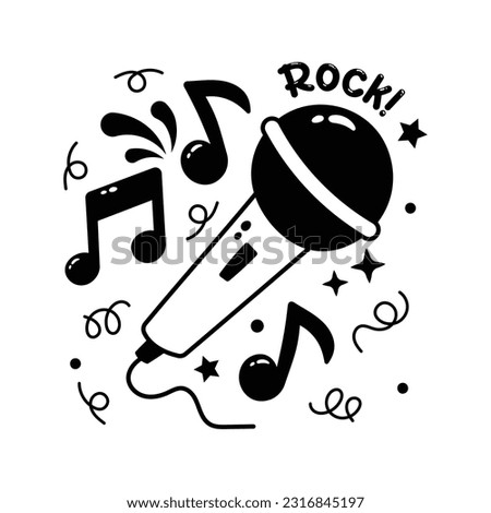 Hand drawn wired microphone, sticker or singing mic in modern style