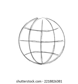 Hand drawn wireframe earth grid icon. Globe sphere symbol. Stock vector illustration isolated on white background.