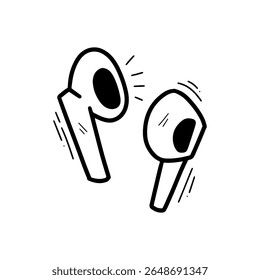 Hand Drawn Wireless Earphone Illustration. Doodle Vector. Isolated on White Background - EPS 10 Vector