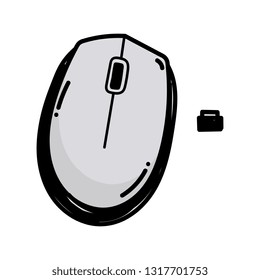 Hand drawn wireless mouse on white background
