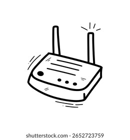 Hand Drawn Wireless Router Illustration. Doodle Vector. Isolated on White Background - EPS 10 Vector