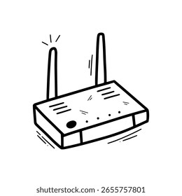 Hand Drawn Wireless Router Illustration. Doodle Vector. Isolated on White Background - EPS 10 Vector