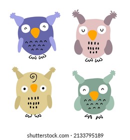 Hand drawn wise owls vector collection. Design for T-shirt, stickers and print. All elements are isolated.

