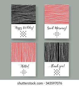 Hand drawn wish card. Background with stripes. Vector.