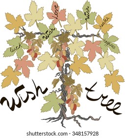 Hand drawn wish tree with grapes.