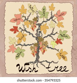 Hand drawn wish tree with grapes.