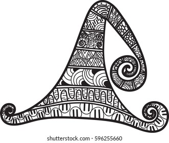 Hand drawn witch beautiful hat in doodle style.