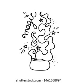 Hand drawn witch cauldron with smoke