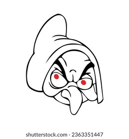 Hand drawn witch face with red eye