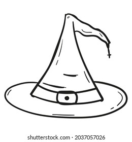 Hand drawn witch hat icon in doodle style isolated.