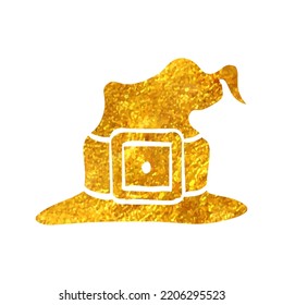 Hand drawn Witch hat icon in gold foil texture vector illustration