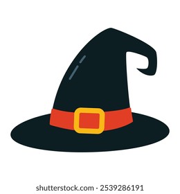 ilustração de chapéu de bruxa desenhada à mão sobre fundo branco.