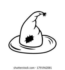 Hand drawn witch hat isolated on a white background. Element for celebrating Halloween. Doodle, simple outline illustration. It can be used for decoration of textile, paper and other surfaces.