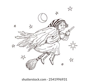 Hand drawn witch illustration la befana