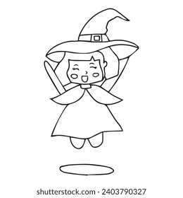 hand drawn witch kids coloring book. broom, magic