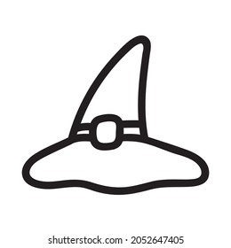 Hand dibujó sombrero mágico de brujas al estilo de doodle. Ilustración vectorial de Halloween para diseño de tarjetas y decoración de otoño. Asistente para el arte de la línea.