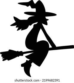 Hand Drawn witch riding a broom illustration isolated on background