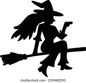 Hand Drawn witch riding a broom illustration isolated on background