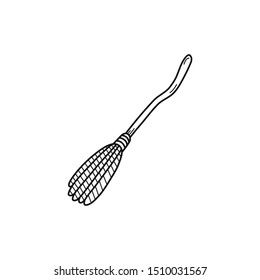 Hand drawn Witch's Broom isolated on a white. Sketch. Halloween concept. Vector illustration.