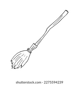 Hand drawn witch's broom isolated on white background, vector illustration