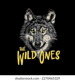 HAND DRAWN WOLF DARK PREDATOR ANIMAL FOREST WILD HORROR PUNK TYPOGRAPHY VINTAGE TSHIRT TEE PRINT FOR APPAREL MERCHANDISE