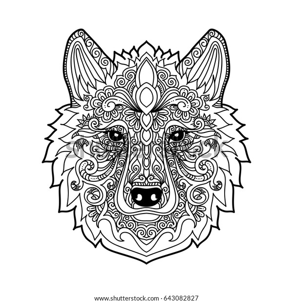 hand drawn wolf ethnic floral doodle stock vector royalty