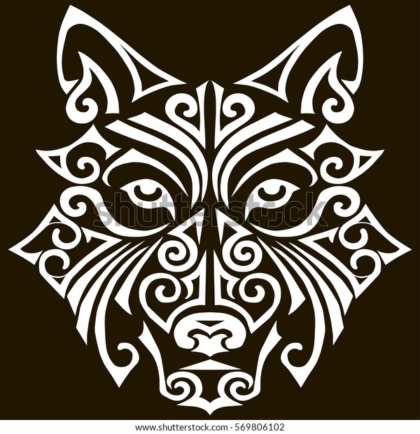 Hand Drawn Wolf Head Stylized Maori Stock Vector (Royalty Free ...