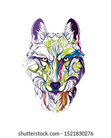 Hand drawn wolf portrait. Sketch illustration of animals. 