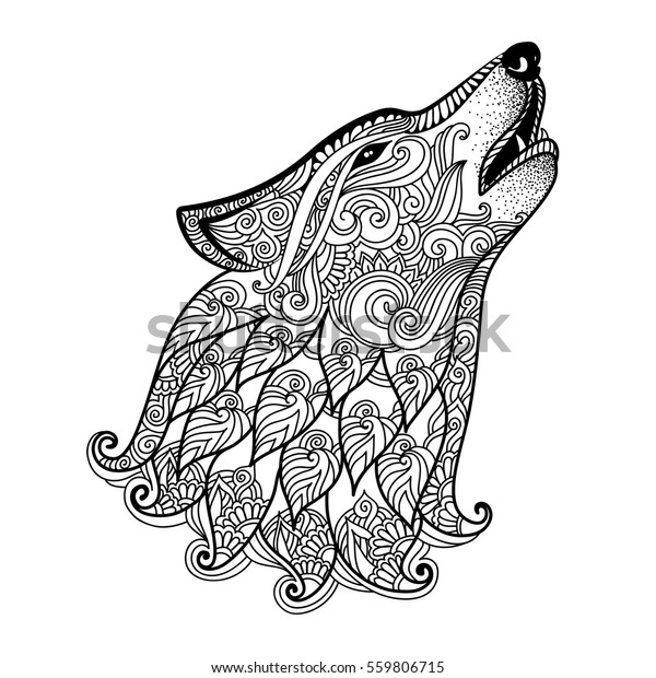 hand drawn wolf side view ethnic stock vector royalty free