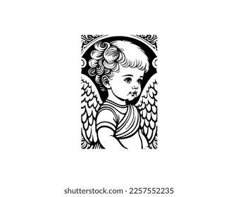 hand drawn woman angel vetor