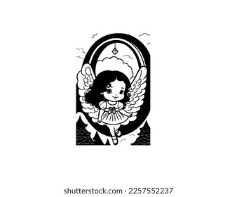 hand drawn woman angel vetor