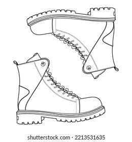 Hand drawn woman boots shoes. Doodle vector illustration. Front view