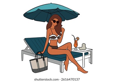 A hand drawn woman by the pool. Good for any project.