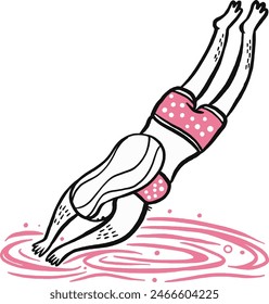 Hand drawn woman diving in a pink swim suit