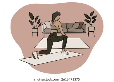 A hand drawn woman doing exercises at home. Good for any project.