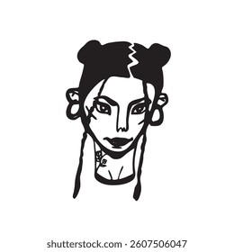 Hand drawn woman in doodle style.Vector illustration