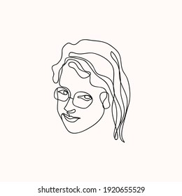 Hand drawn woman face line art, continuous one line sketch in minimalistic style