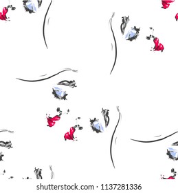 Hand drawn Woman faces kissing with red lipstick , fashion illustration seamless pattern for prints and web backgrounds