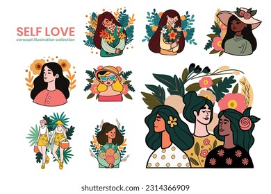 Hand Drawn woman with flowers collection in flat style illustration for business ideas isolated on background