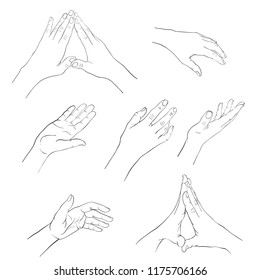 hand drawn woman hands, line drawing palm, vector illustration