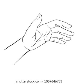 hand drawn woman hand, line drawing palm, vector illustration
